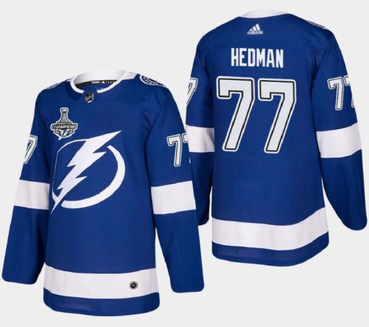 Men's Tampa Bay Lightning #77 Victor Hedman 2021 Stanley Cup Champions Stitched Jersey
